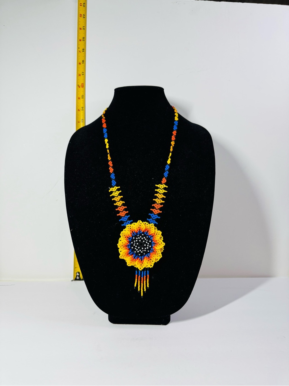 Handmade Yellow Blue Orange Beaded Sunflower Necklace